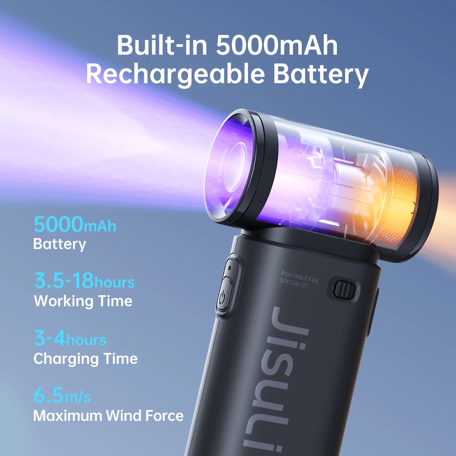 Handheld Turbo Fan,Super Strong Wind,5 Speeds,Long Battery Life,5000Mah,Usb Rechargeable,Multipurpose Pocket Fan